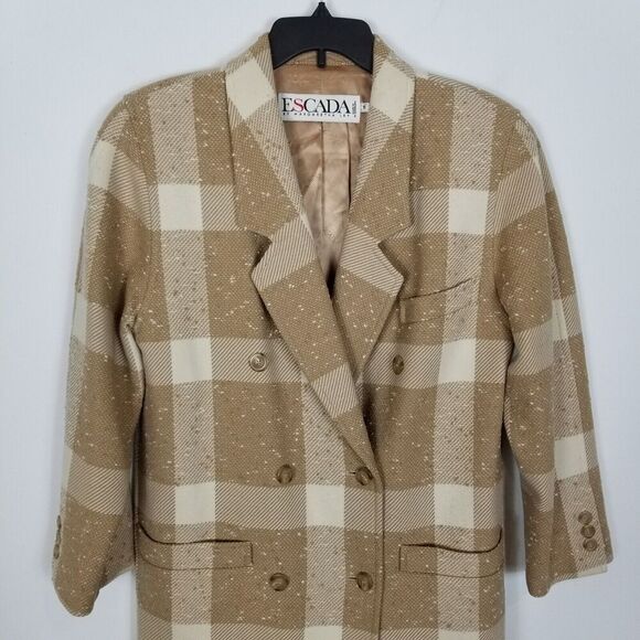 Escada by Margaretha Ley Wool Plaid Coat  Sz 38 US 6 Double Breasted Designer - Picture 2 of 7